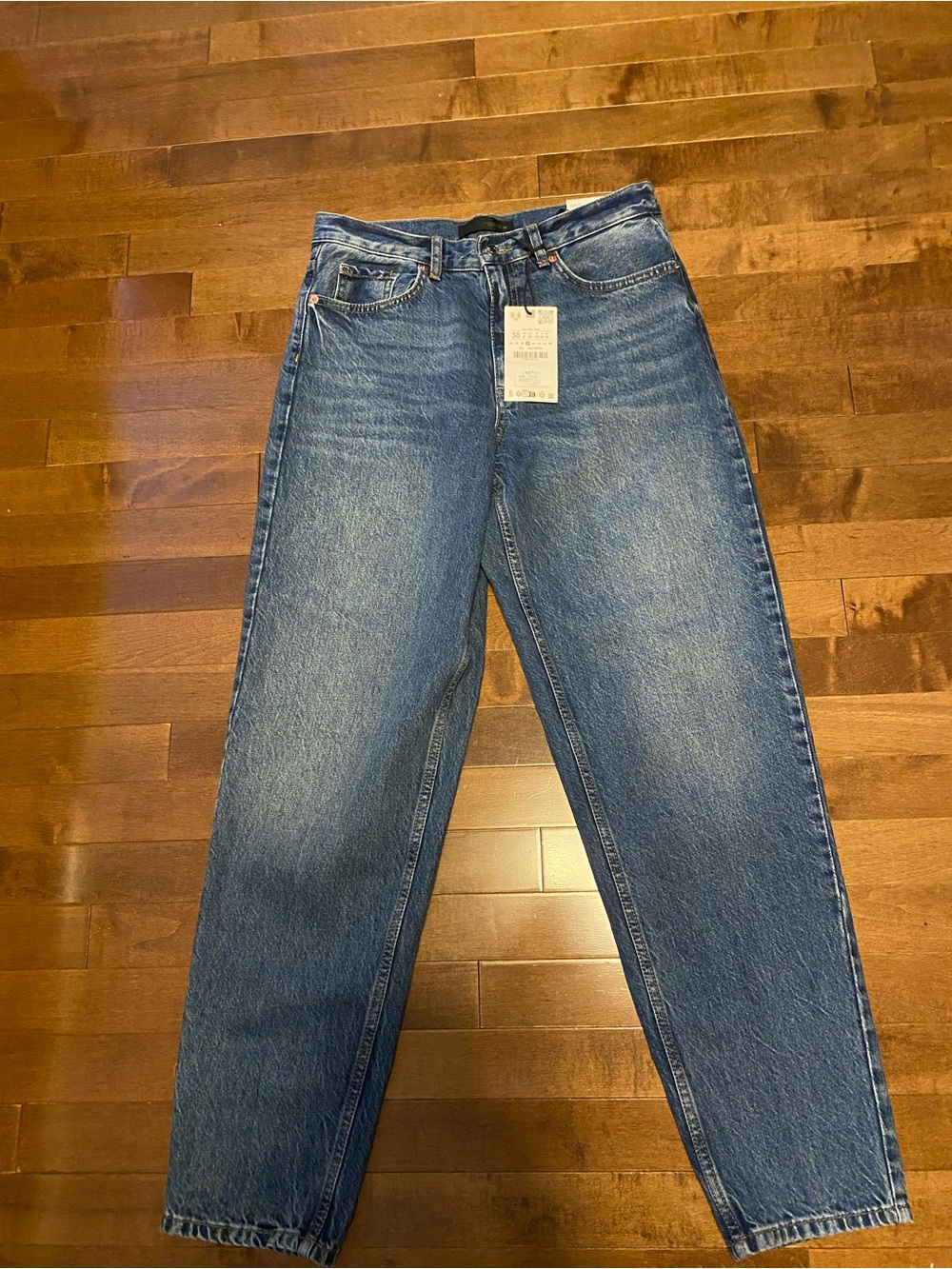 Zara Blue High-Rise Straight Leg Jeans